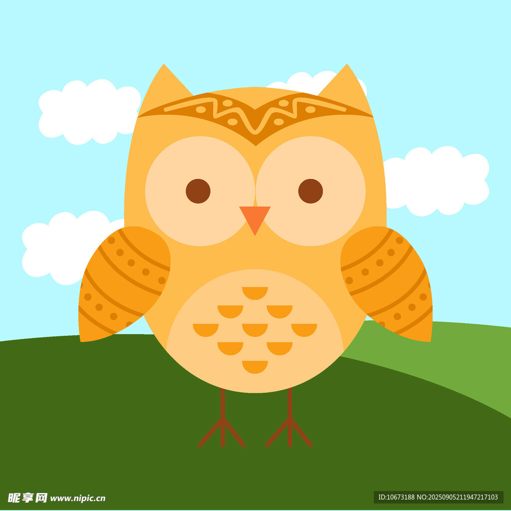 可爱猫头鹰站在绿色草地