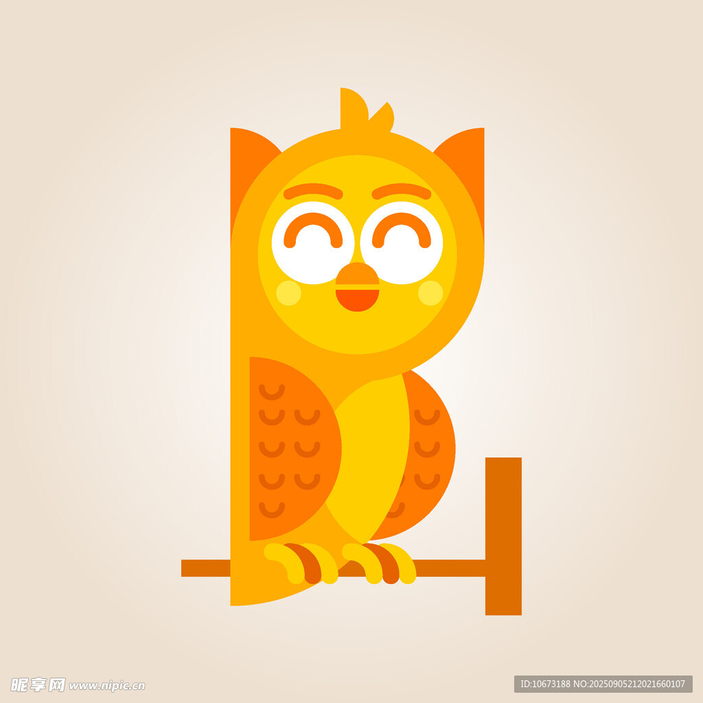 可爱猫头鹰栖息在横杆上
