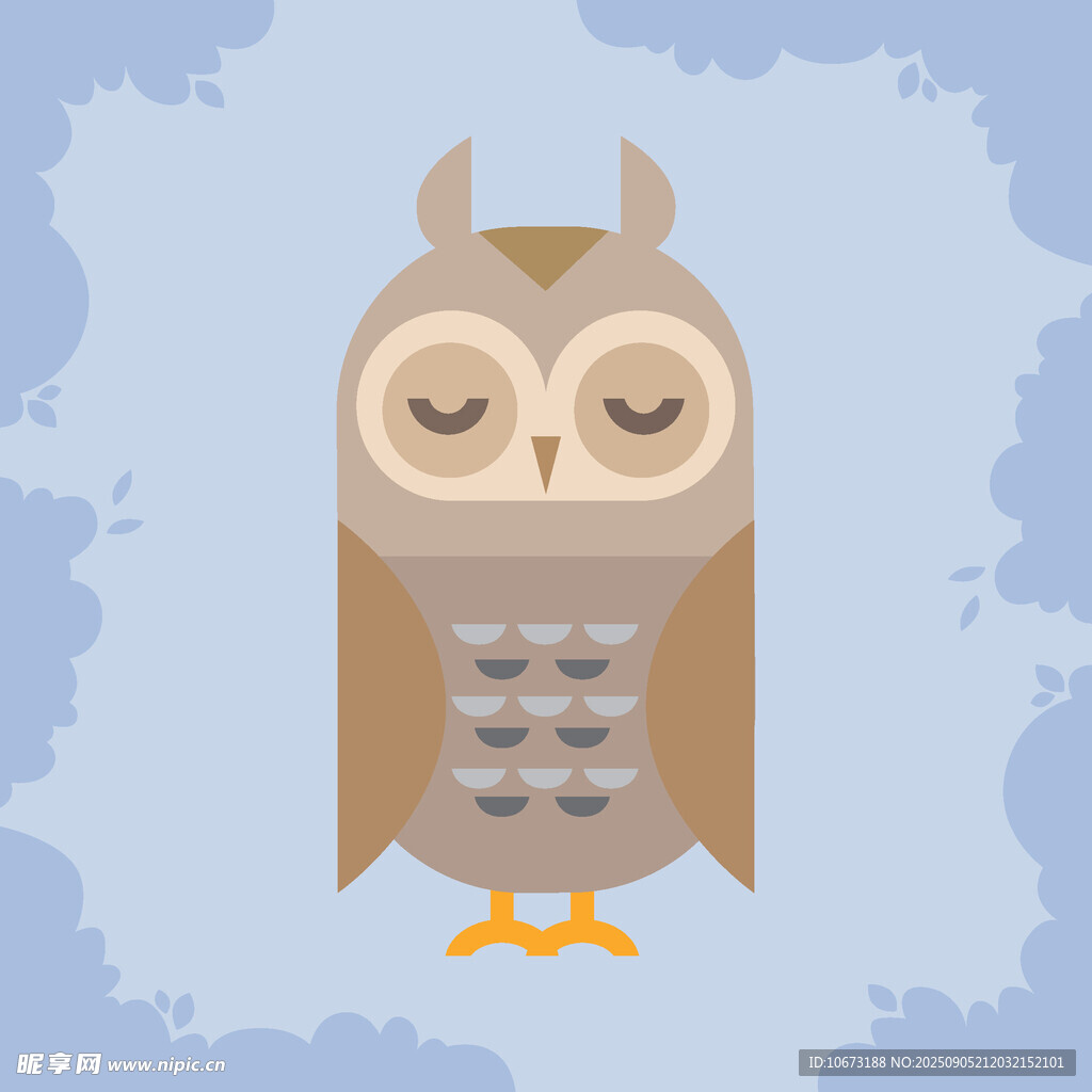 可爱闭眼猫头鹰插画