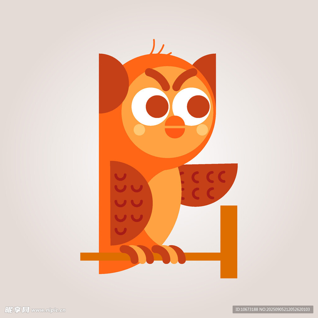 可爱猫头鹰栖息于木杆上