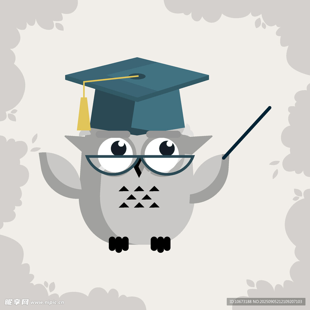 戴学士帽的猫头鹰老师