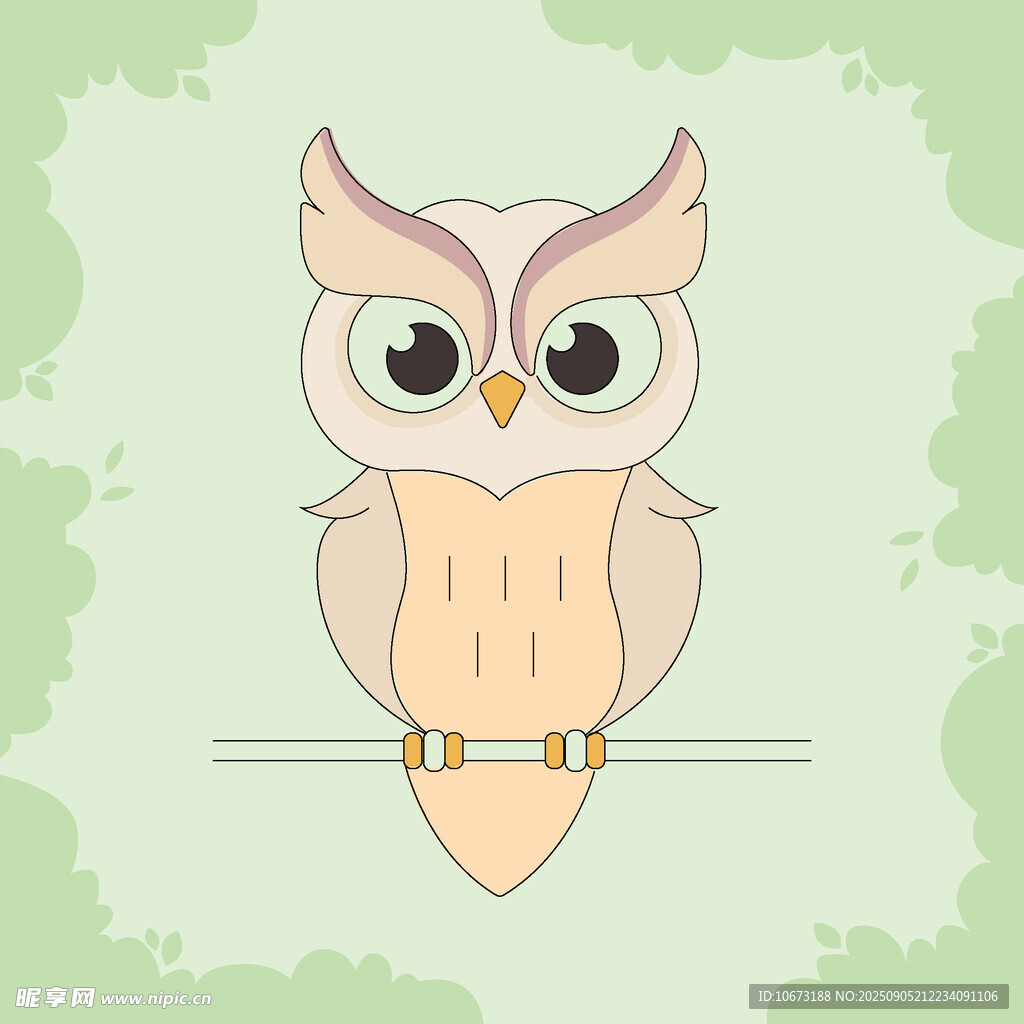 可爱猫头鹰栖息于枝头