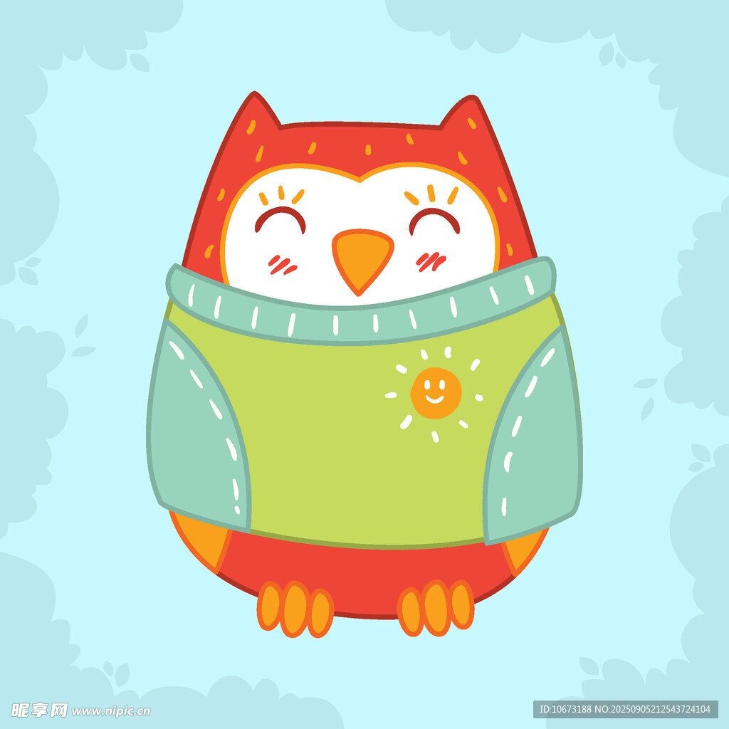 可爱猫头鹰穿毛衣插画