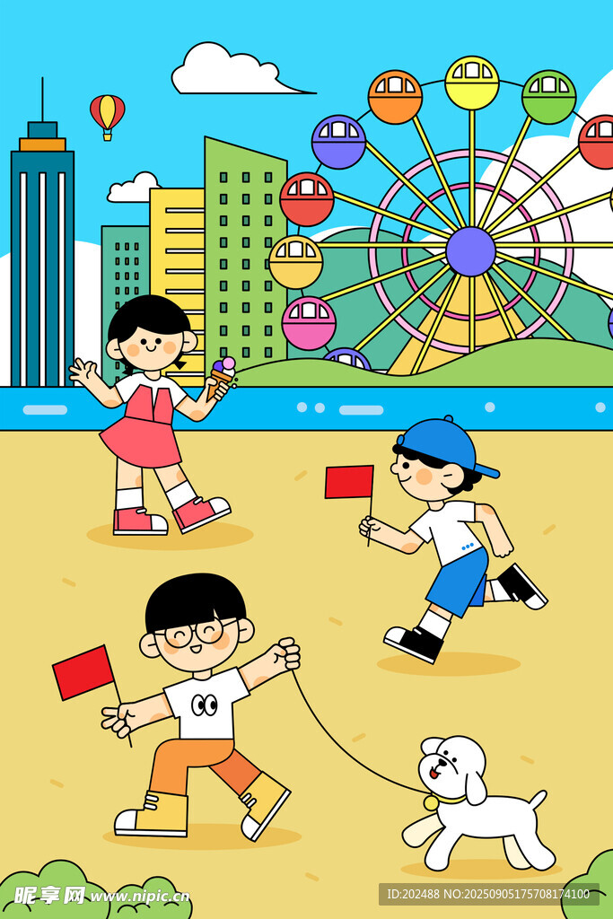 扁平风国庆出游季系列插画海报
