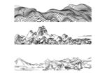 水墨山水风景线条插画