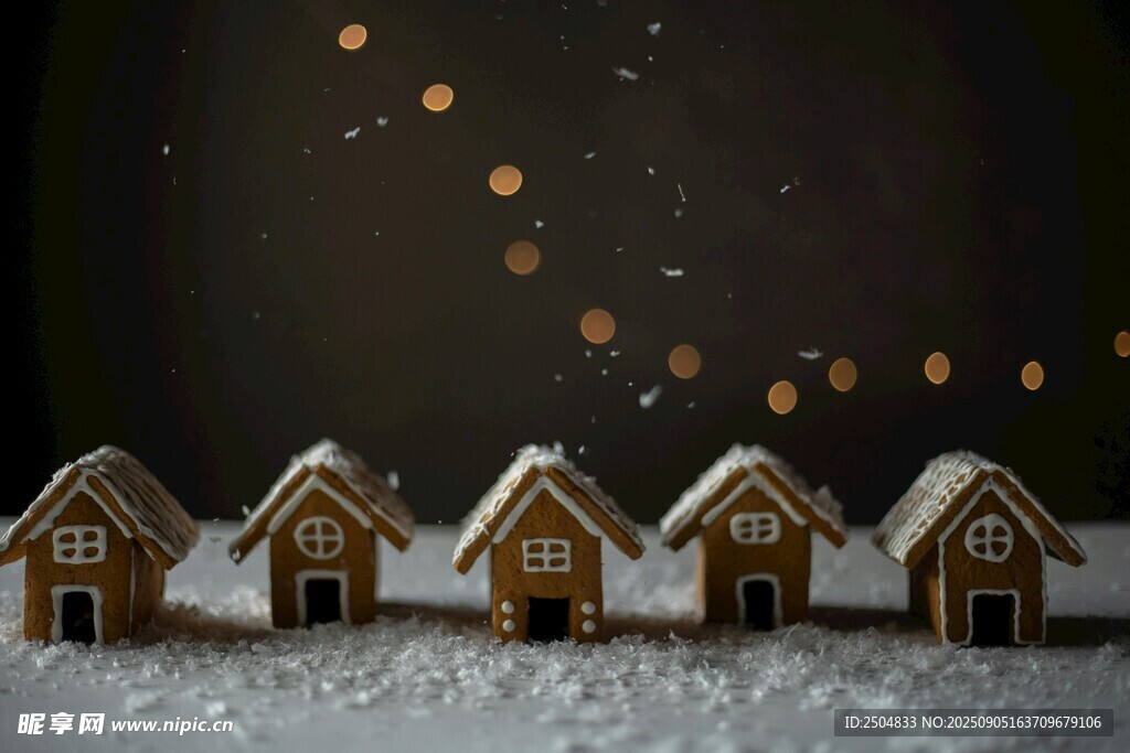 雪夜中的迷你木屋景观
