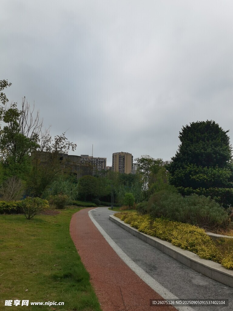 城市中的蜿蜒彩色步道