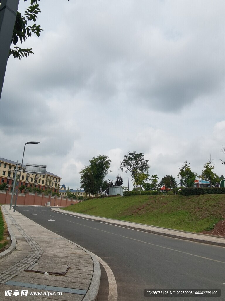 城市道路旁的开阔风景