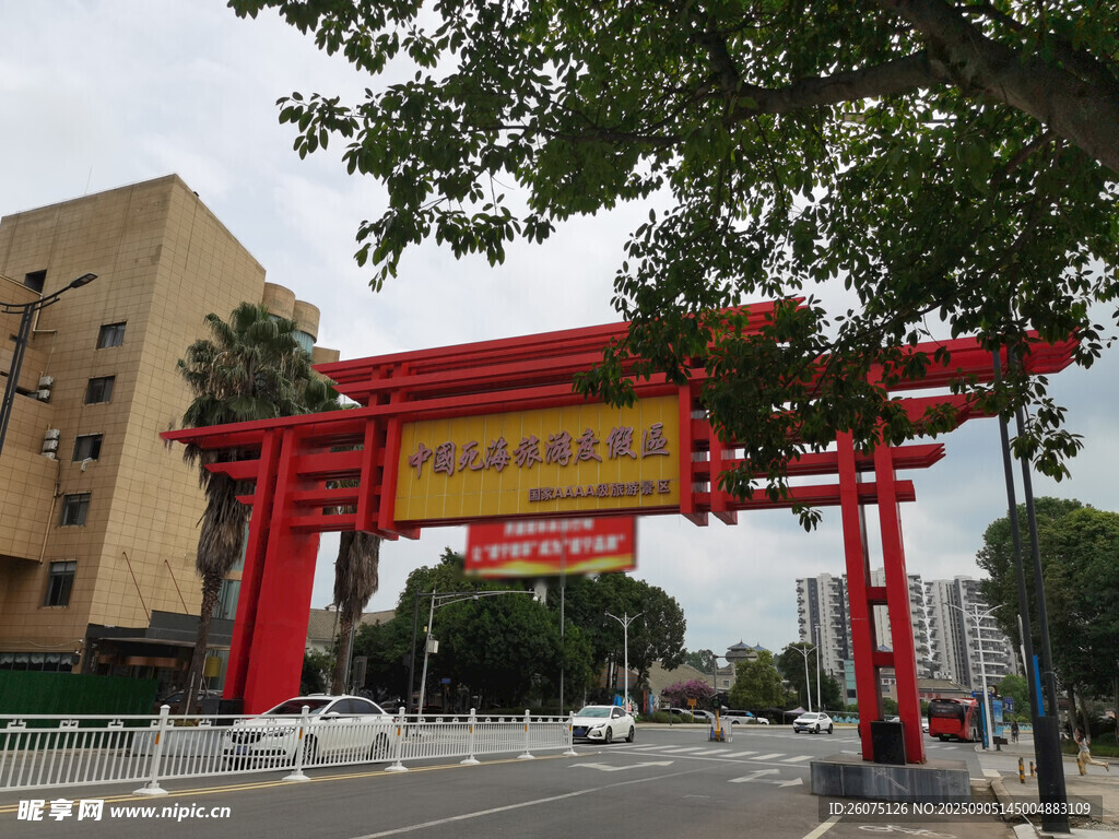 中式红色牌坊建筑景观