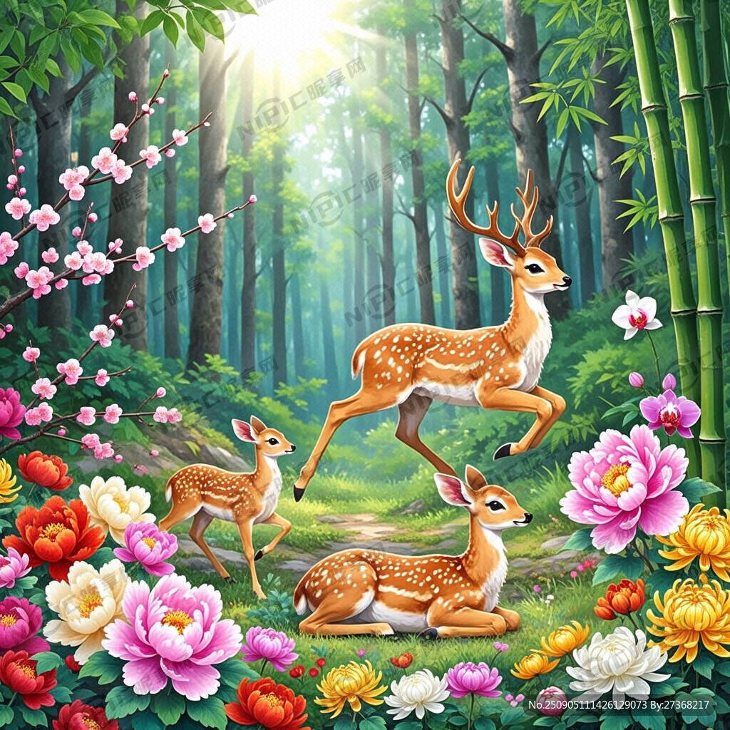 五颜六色 俯卧着的小鹿