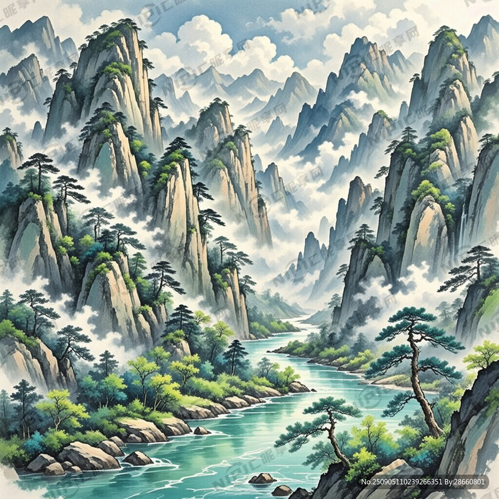 山谷 中国风 中国画 山水