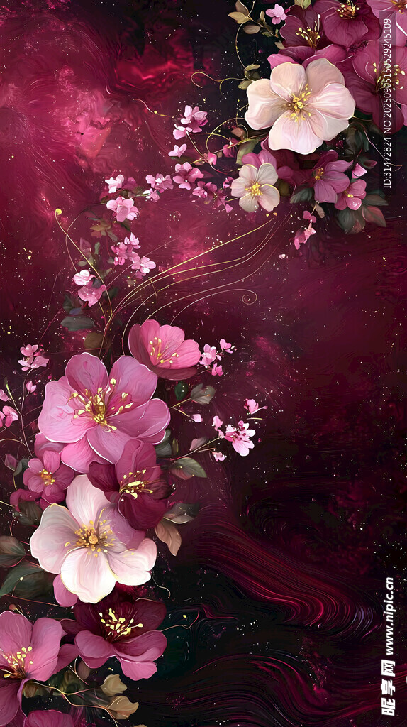梦幻粉色花卉背景图