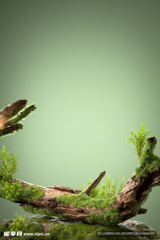 苔藓覆盖的枯木景观