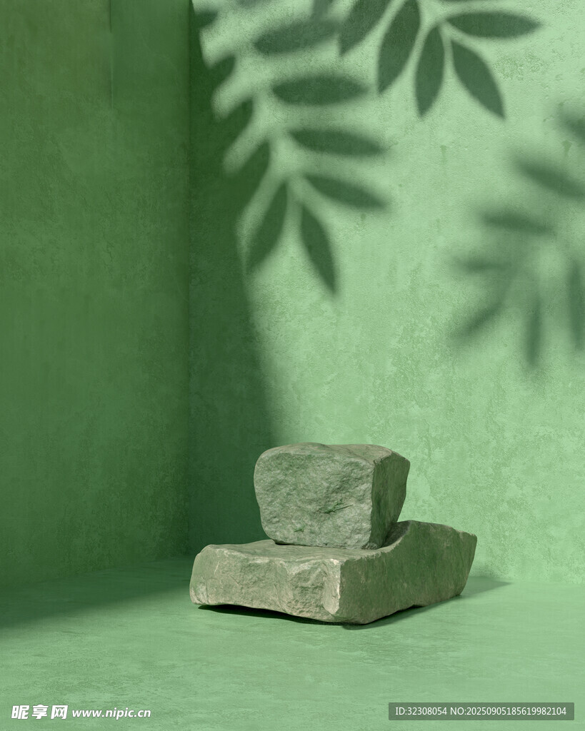 绿色背景下的独特石块