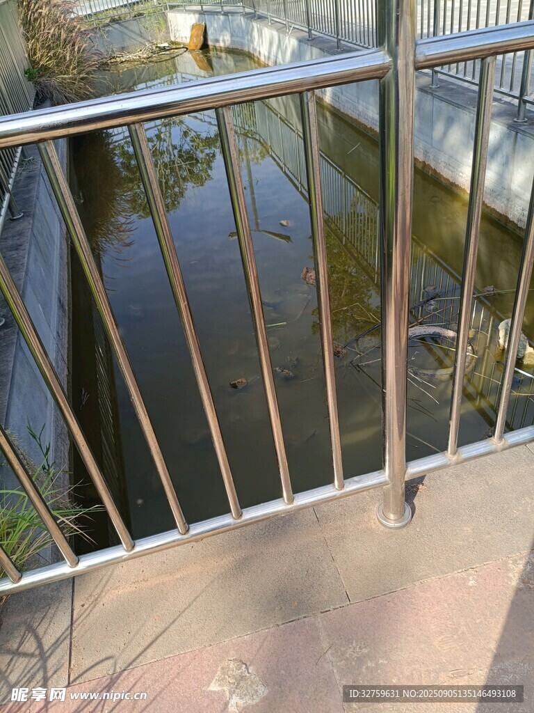 金属栏杆旁的户外景致