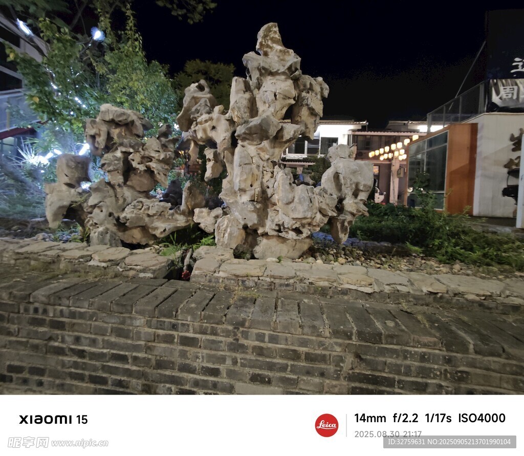 夜晚的石雕景观