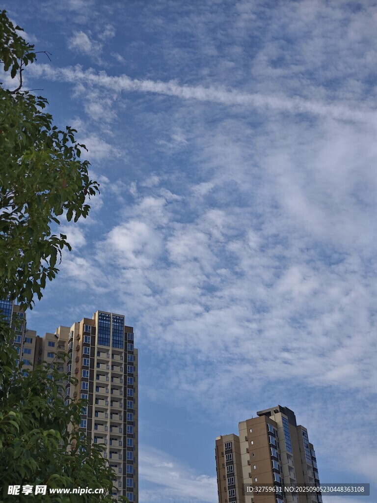 蓝天白云下的城市高楼