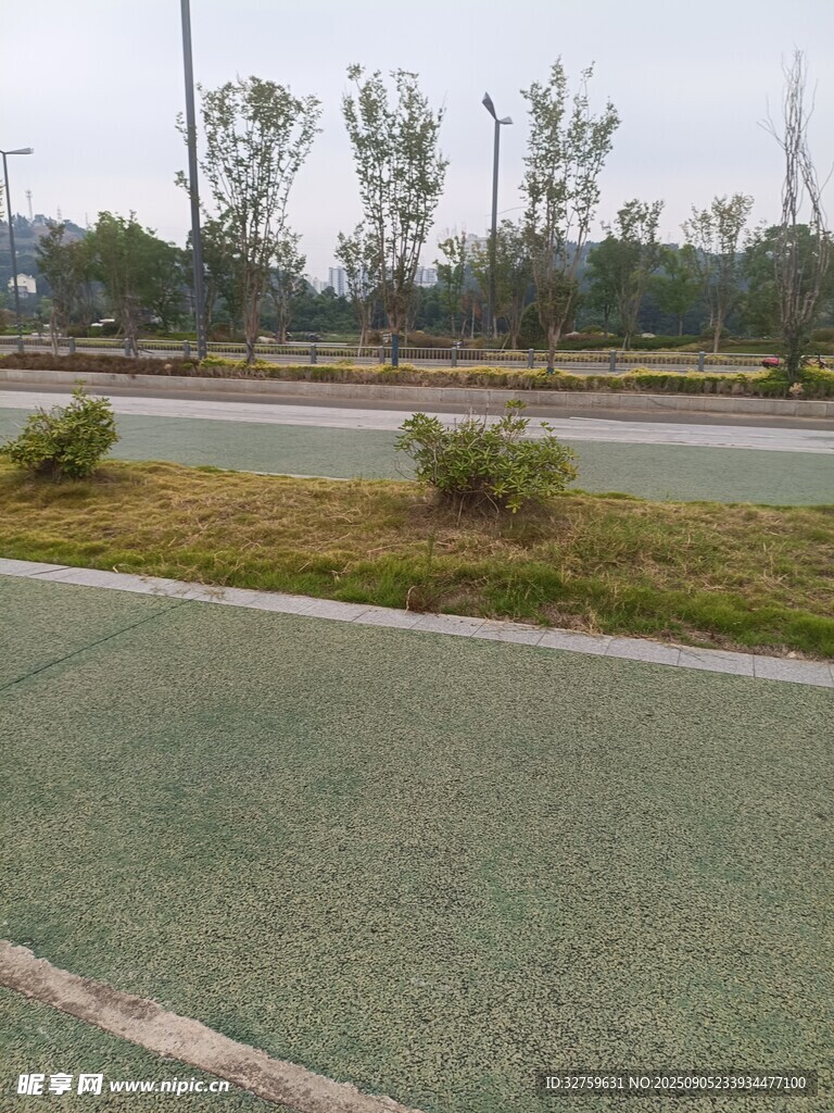 户外绿色路面与周边景观