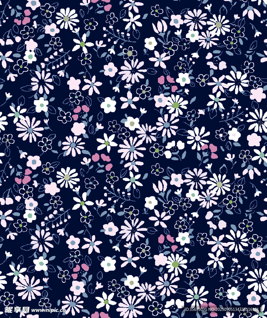 深蓝色碎花布料图案