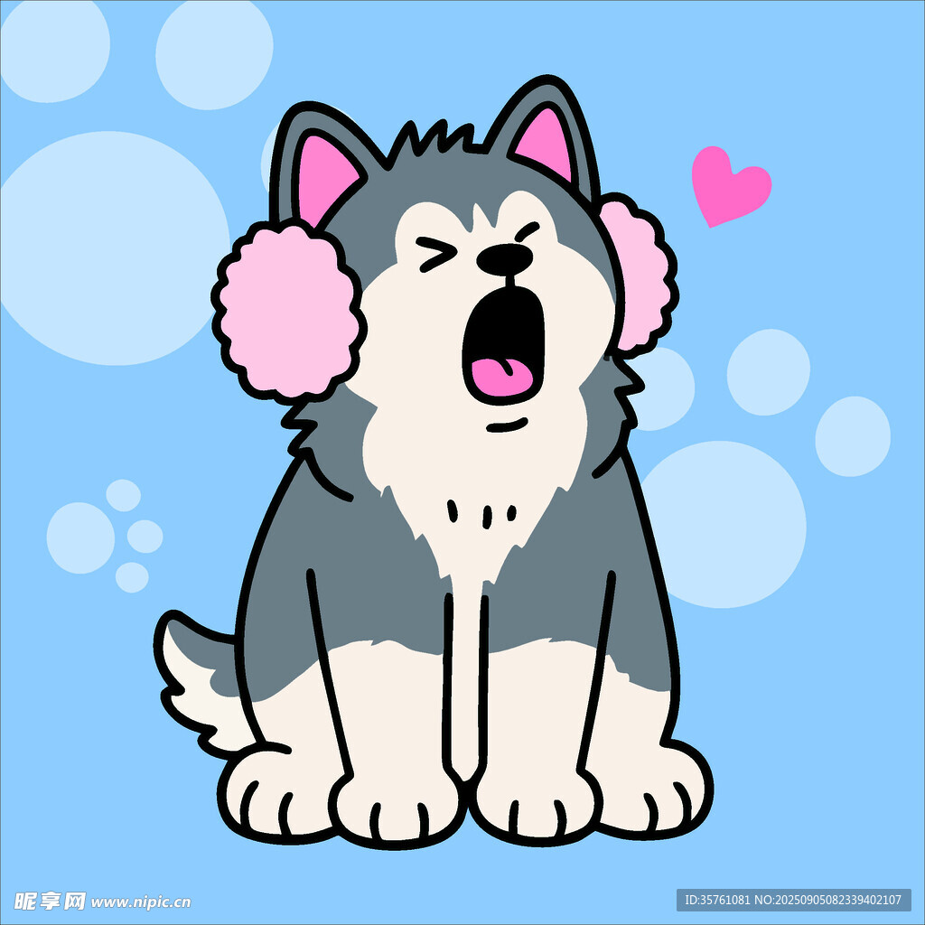 阿拉斯加犬创意抽象儿童手绘插画