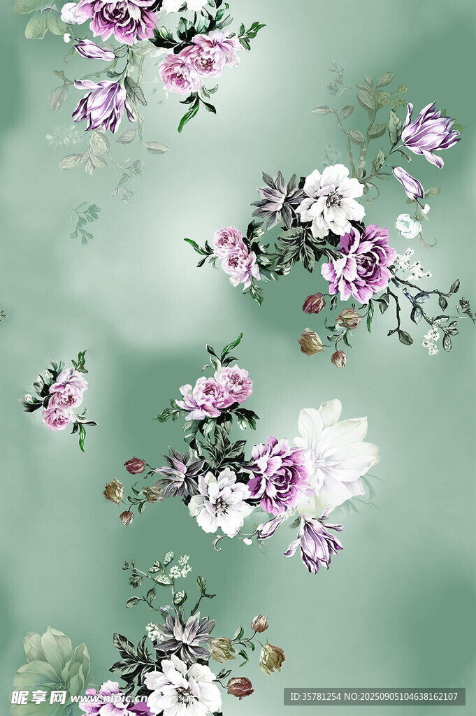 清新绿底花卉图案背景