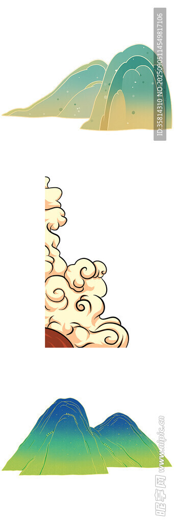 多彩山峦与卡通元素插画