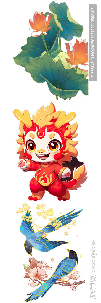 舞狮少年与奇幻元素插画