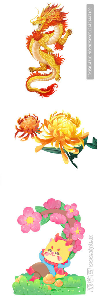 精美传统花卉龙图案素材