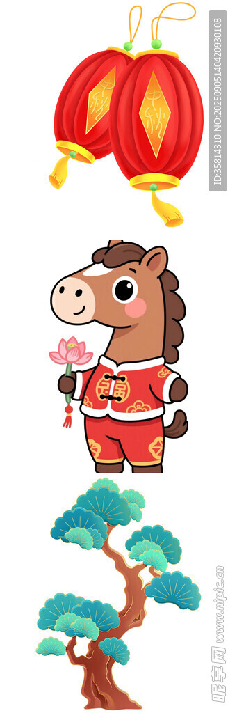卡通小牛贺岁红灯笼相伴