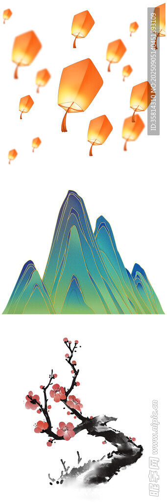 山水间放飞孔明灯美景