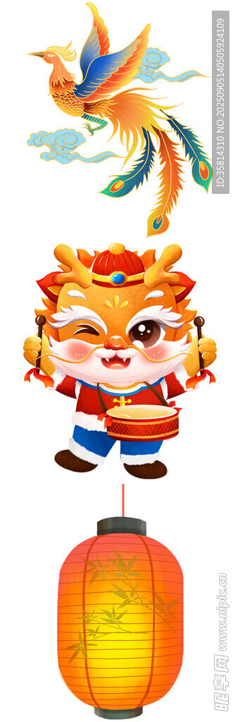 舞狮少年与吉祥凤凰灯笼
