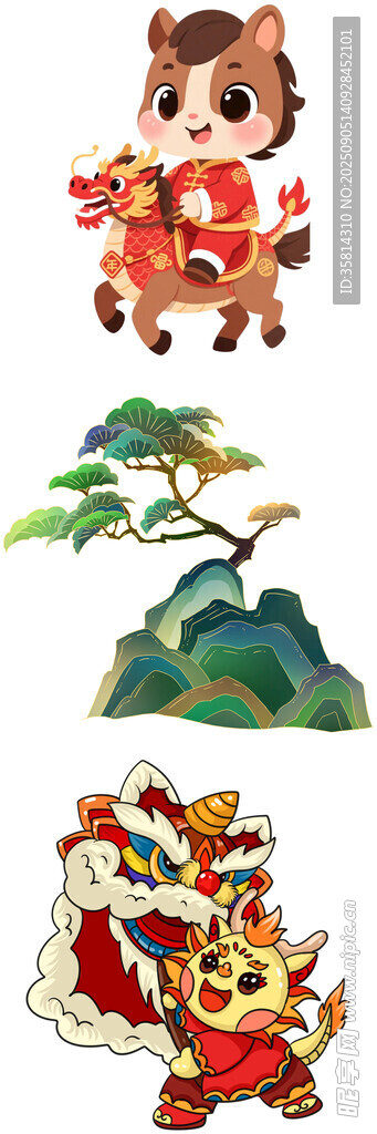 传统生肖与山水祥瑞图案