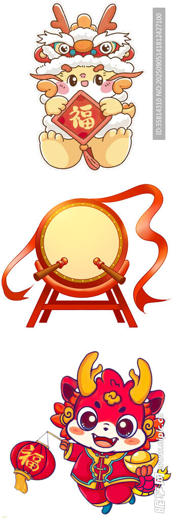 传统舞狮与锣鼓元素图案