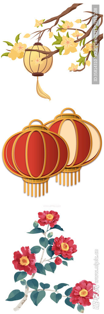 中式灯笼花卉装饰图案