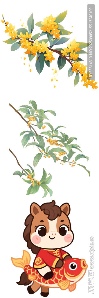 萌兽与花卉植物插画