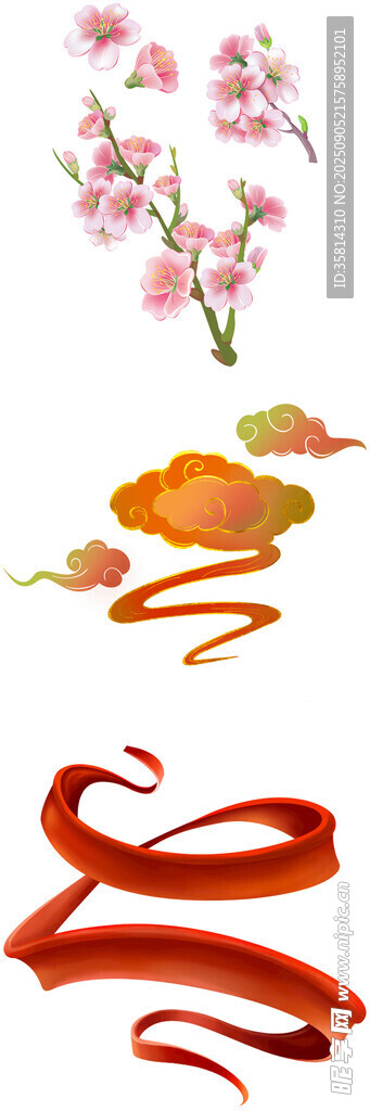 桃花红绸装饰元素集合
