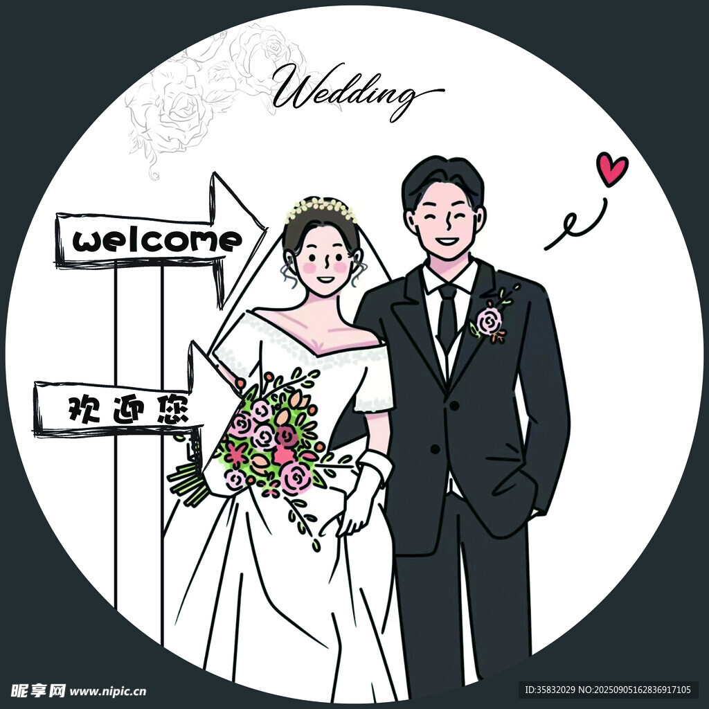订婚新婚夫妇甜蜜婚纱迎宾牌