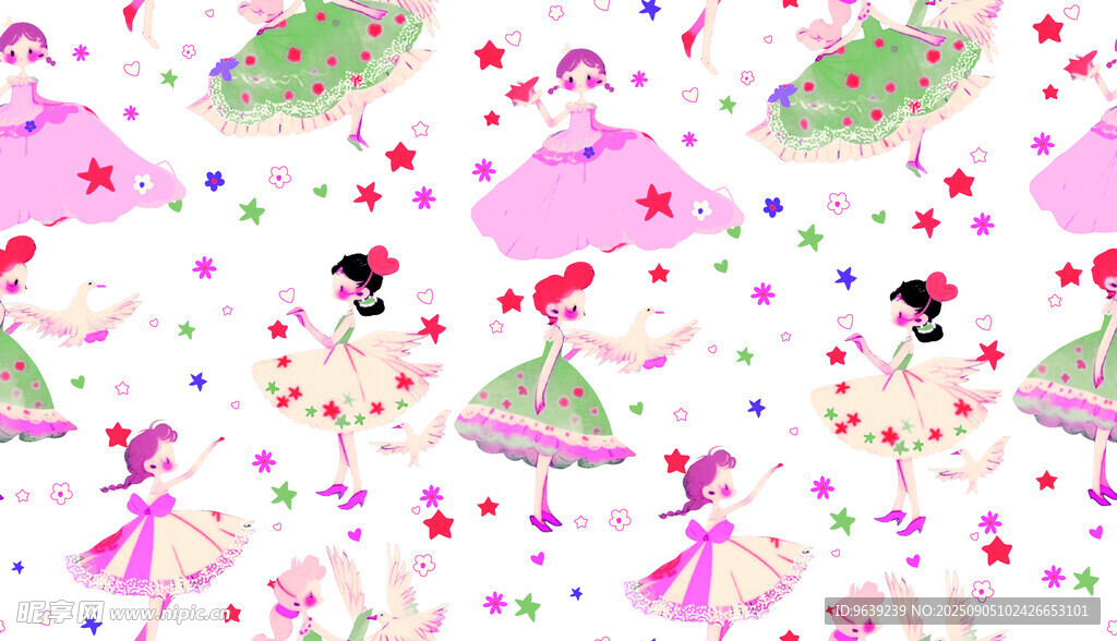 芭蕾女孩碎花图案背景