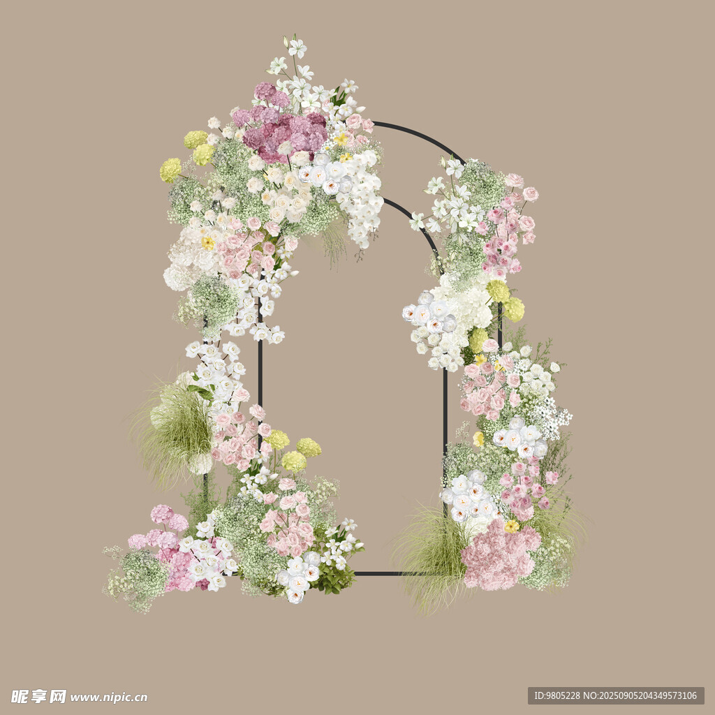 粉白绿色婚礼拱门素材