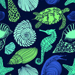 海洋生物图案梦幻蓝绿调