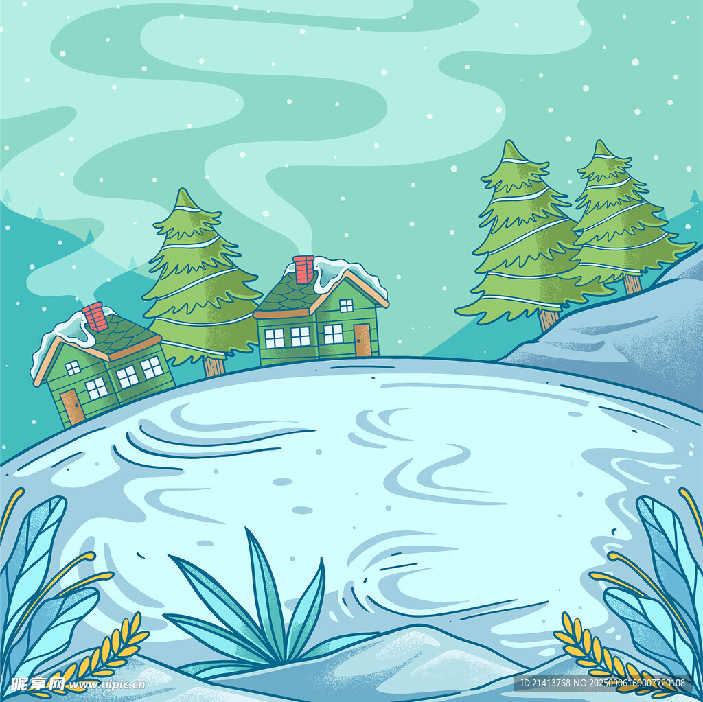 冬日雪景中的温馨小屋