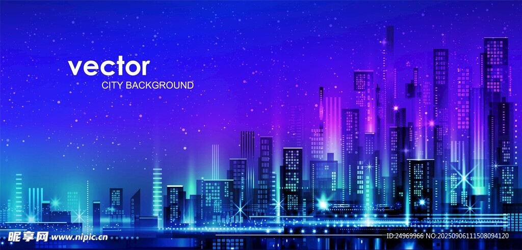 梦幻城市夜景矢量图
