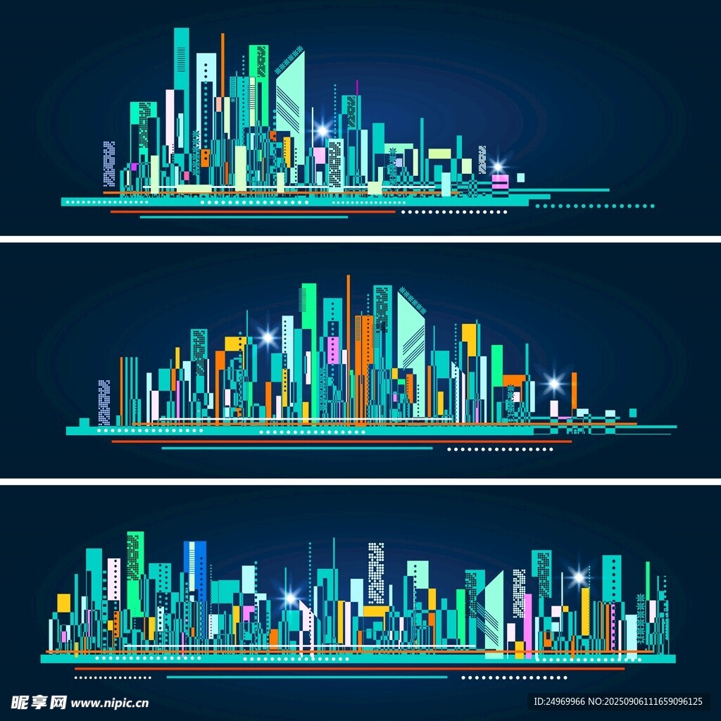 城市夜景建筑矢量插画