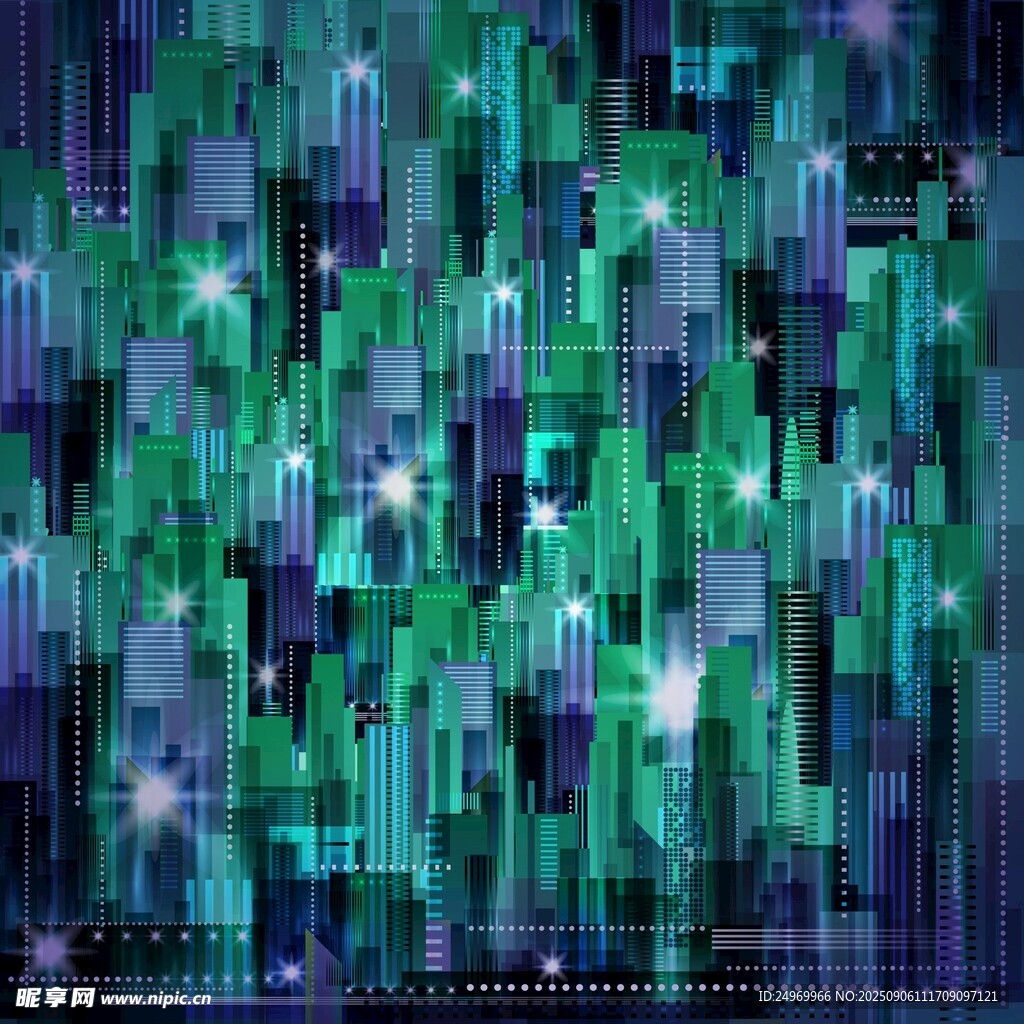 梦幻绿蓝像素光影背景