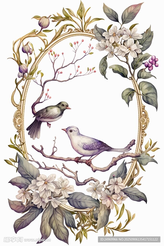 花鸟环绕的精致装饰画