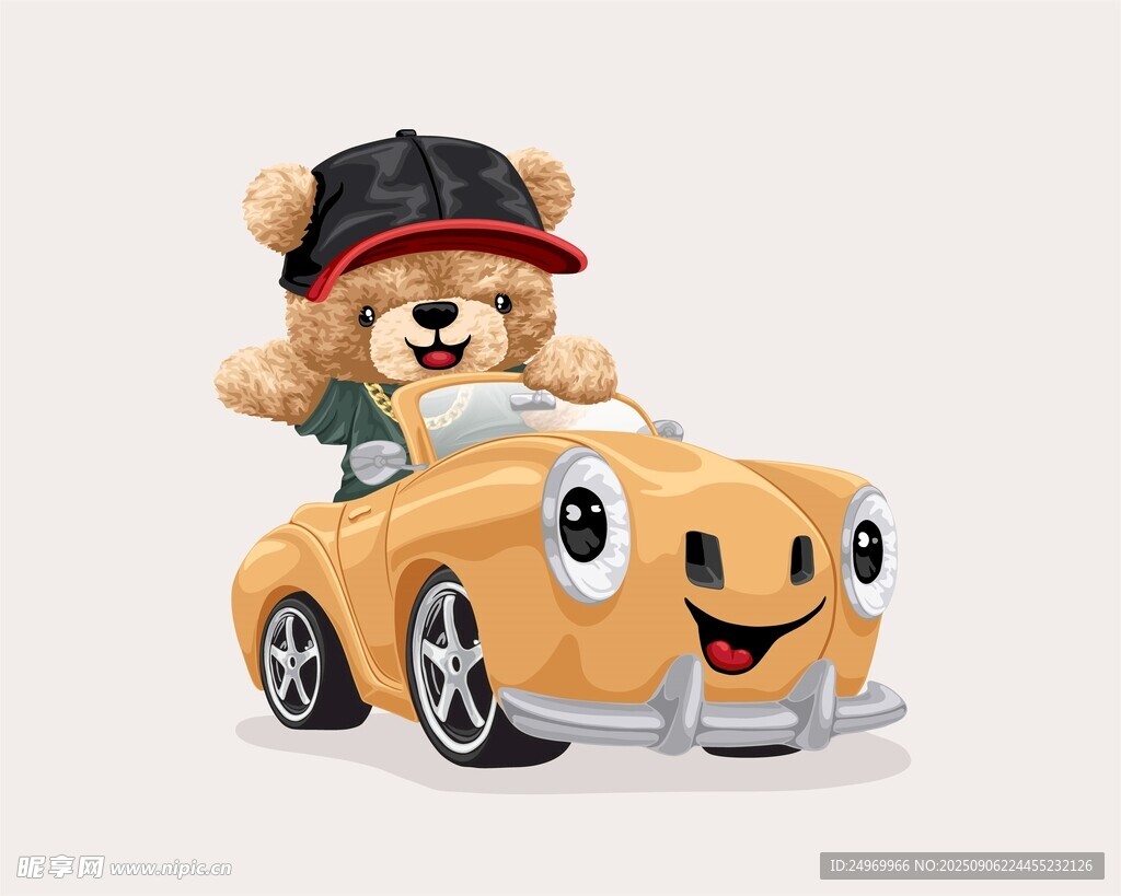 小熊驾驶可爱小黄车