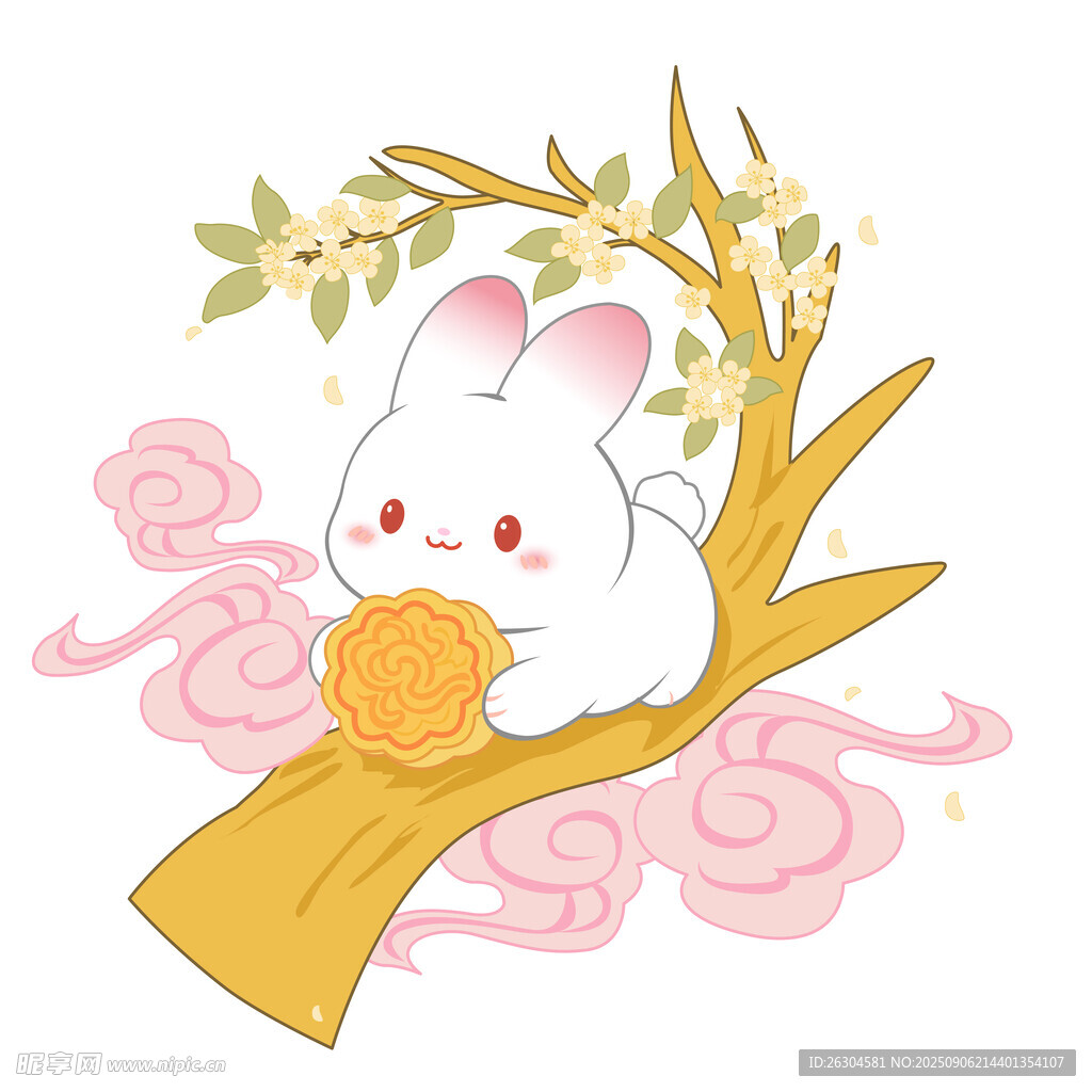 玉兔倚枝抱金月