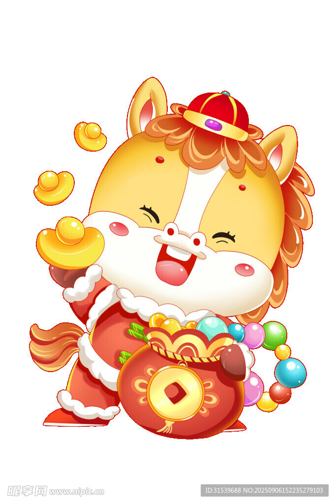 马年卡通小马春节福袋金元宝场景
