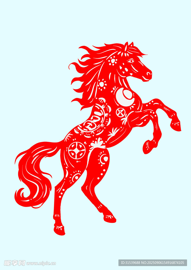 马年新年红色剪纸插画元素