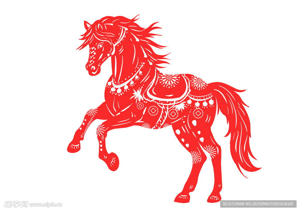 马年红色剪纸装饰插画元素